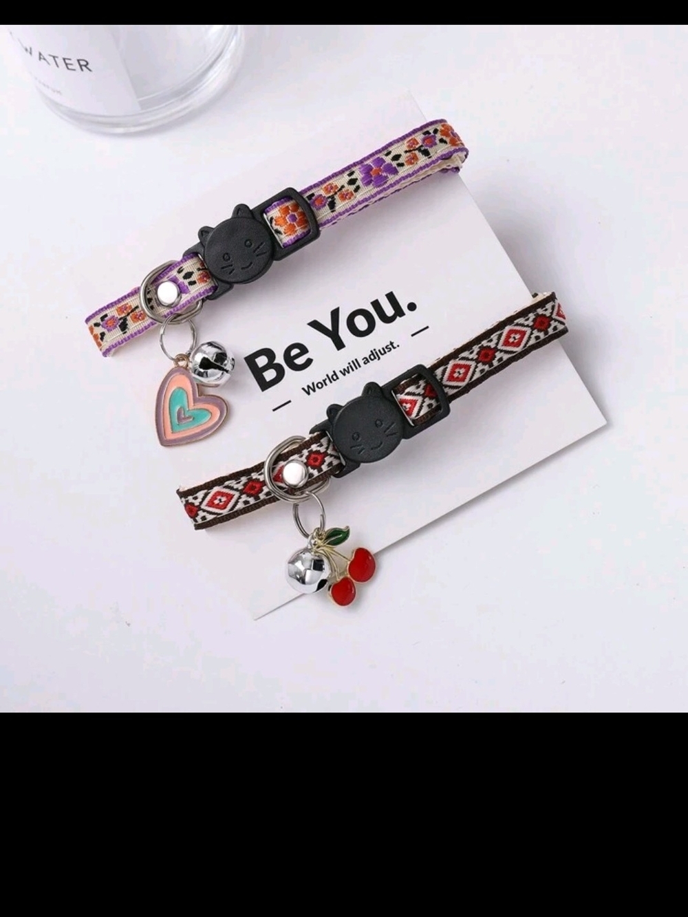 Cute Patterned  Cat Collar with Charm - Purple and Brown